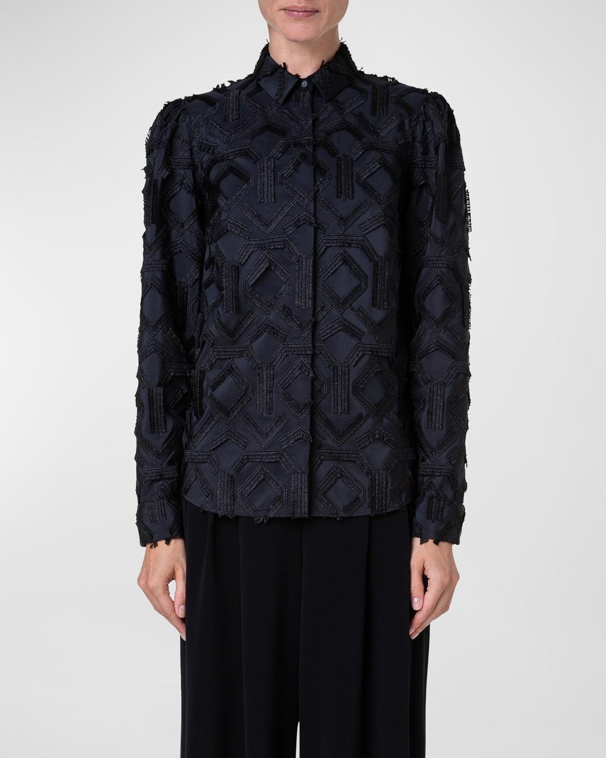 Embroidered Fringe Button-Front Blouse by AKRIS