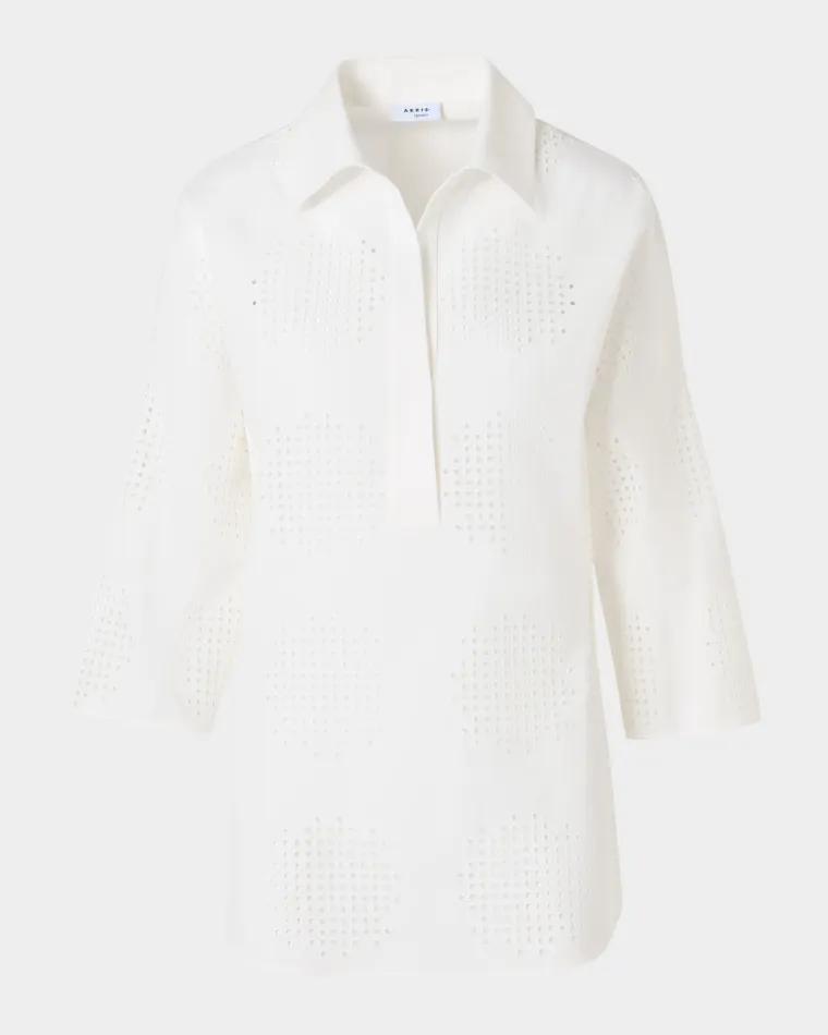 Eyelet Embroidered Poplin Collared Blouse by AKRIS