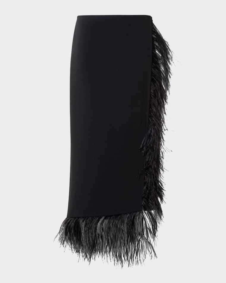 Feather-Trim Wool Stretch Double Face Midi Wrap Skirt by AKRIS
