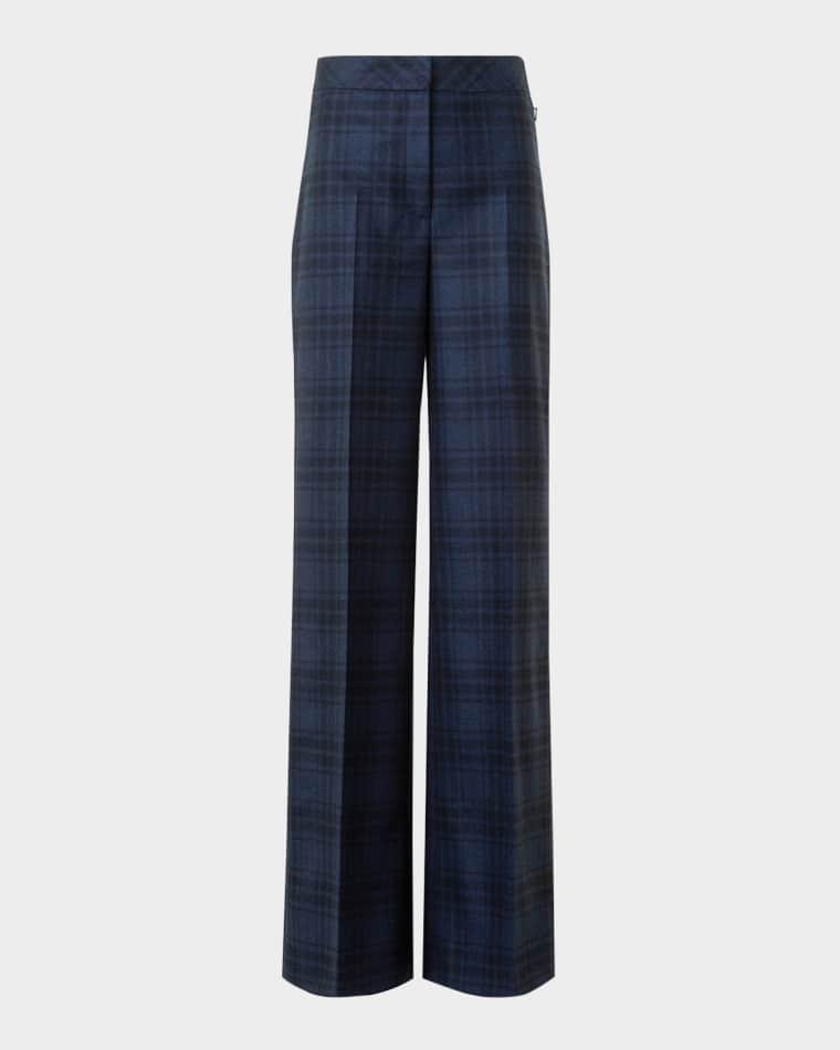 Fior Check Wool Flannel Wide-Leg Trousers by AKRIS