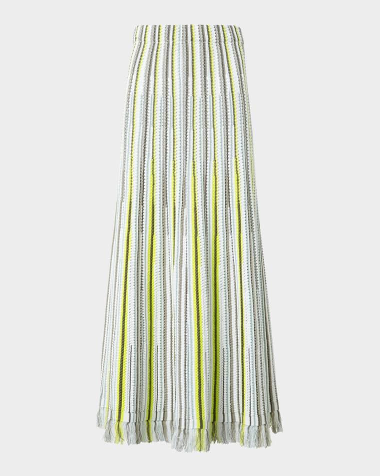 Flared Crochet Knit Fringe Hem Skirt by AKRIS