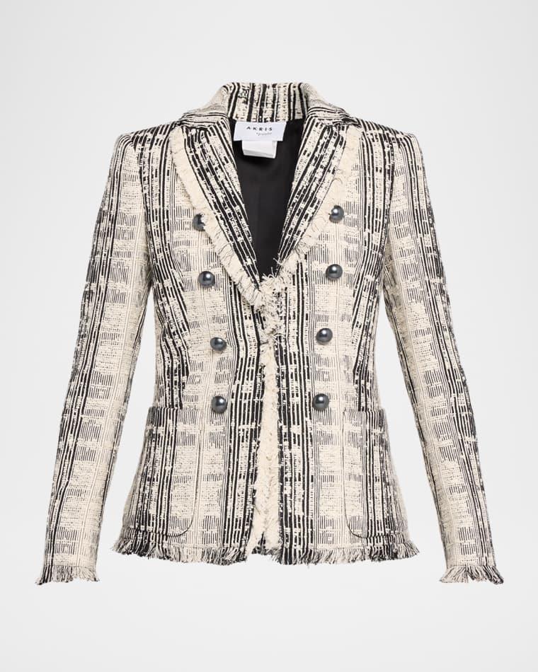 Fringed Boucle Tweed Double-Breasted Blazer by AKRIS