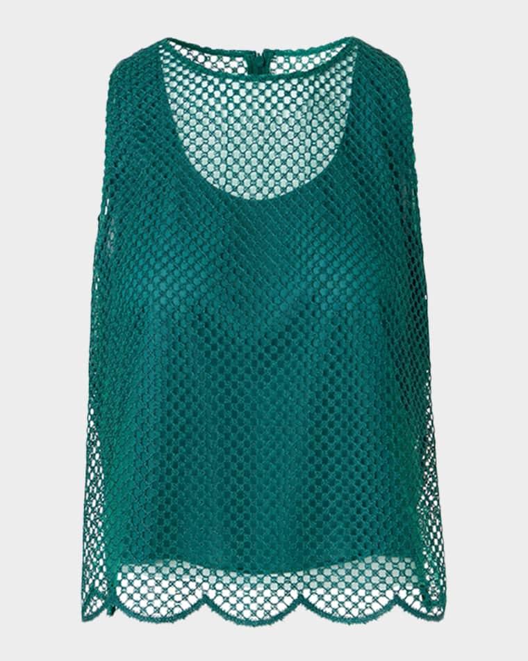 Grid Embroidered Scalloped Sleeveless Blouse by AKRIS