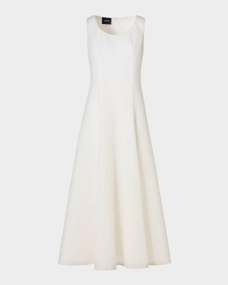 Grid Seersucker Sleeveless Midi Dress by AKRIS