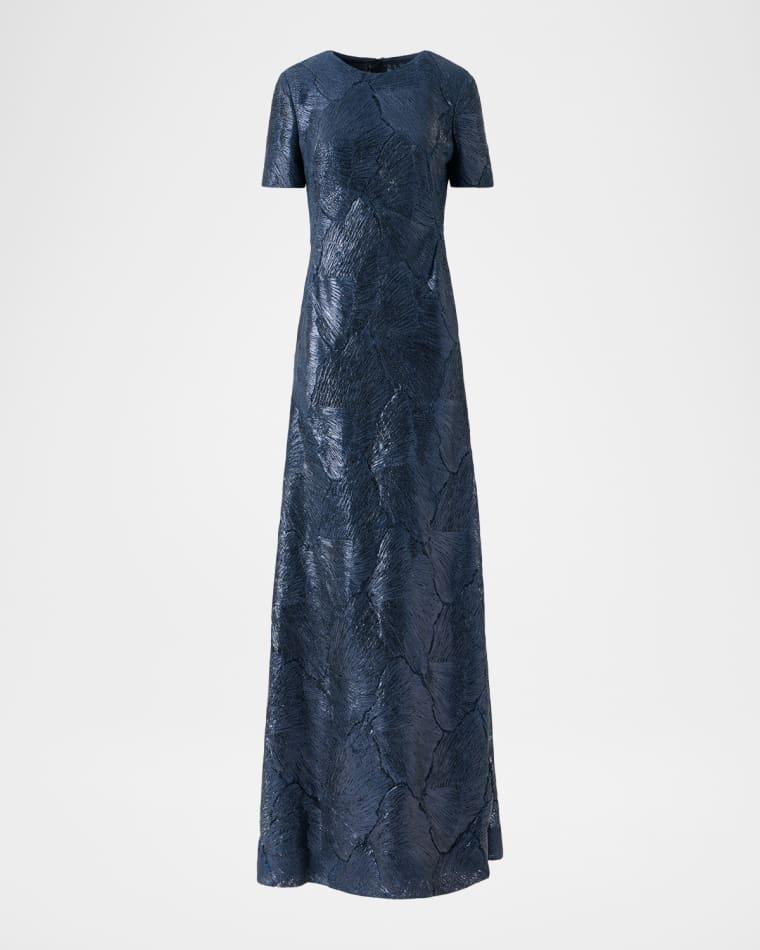 Lacquered Sea Fan Lace Short-Sleeve Gown by AKRIS