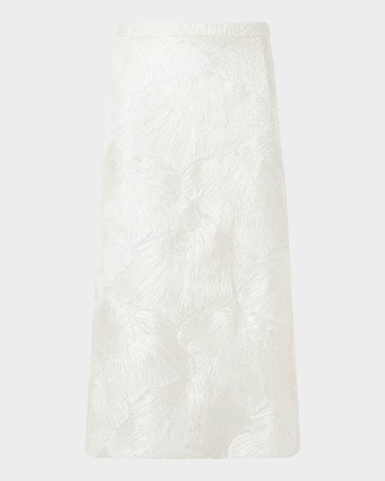 Lacquered Techno Sea Fan Lace Midi Skirt by AKRIS