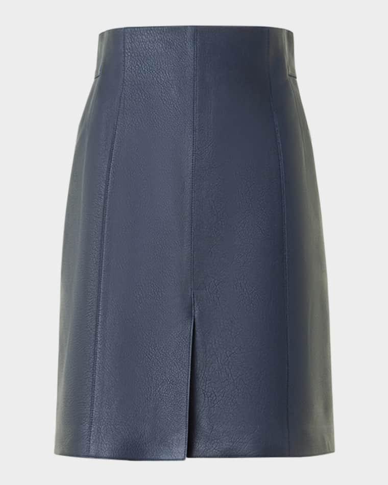 Lamb Nappa Leather A-Line Skirt by AKRIS