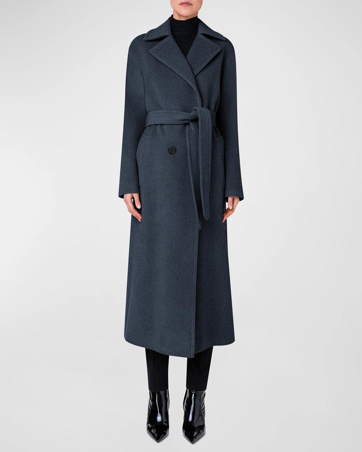 Long Double-Breast Belted Wool-Cashmere Coat by AKRIS