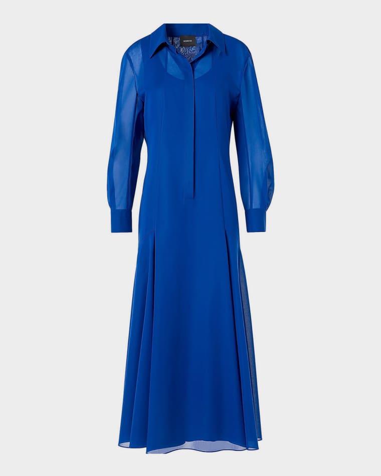 Long-Sleeve Cotton Voile Fit-&-Flare Midi Shirtdress by AKRIS Long-Sleeve Cotton Voile Fit-&-Flare Midi Shirtdress by AKRIS