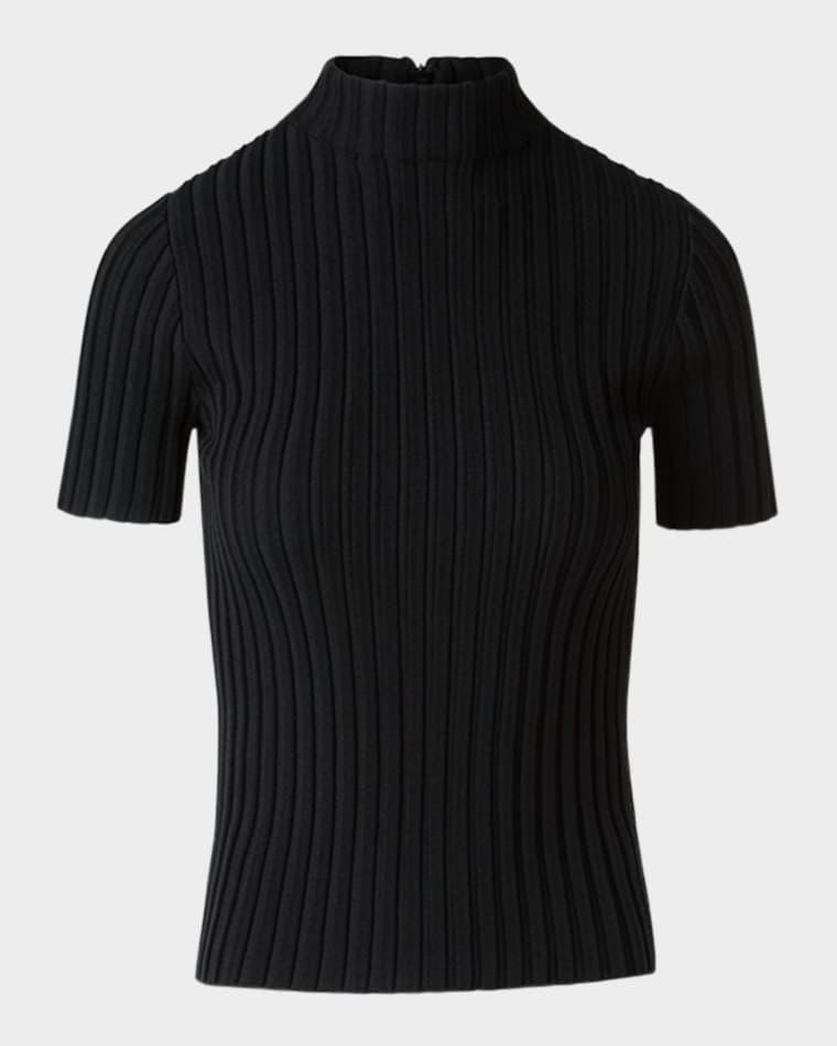 Mock-Neck Short-Sleeve Reverse Rib Knit Sweater by AKRIS