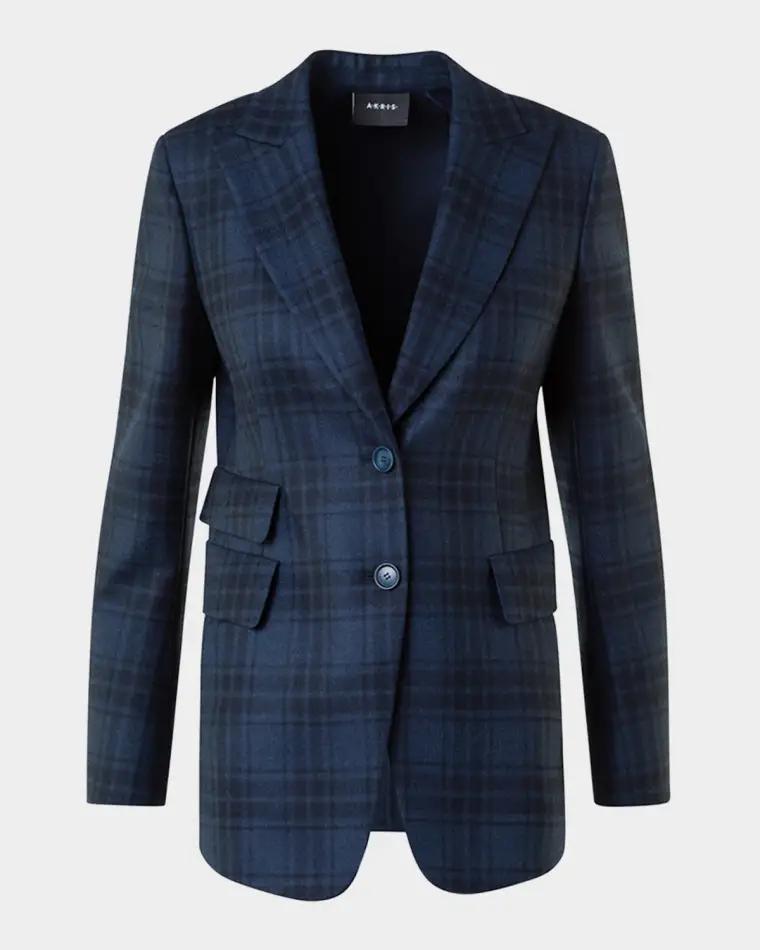 Percival Check Wool Double-Face Single-Breasted Jacket by AKRIS