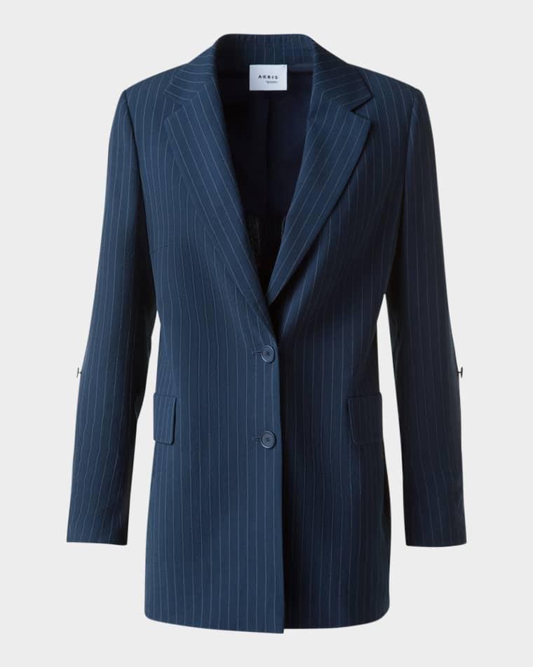 Pinstripe Cool Wool Crepe SIngle-Breasted Jacket by AKRIS