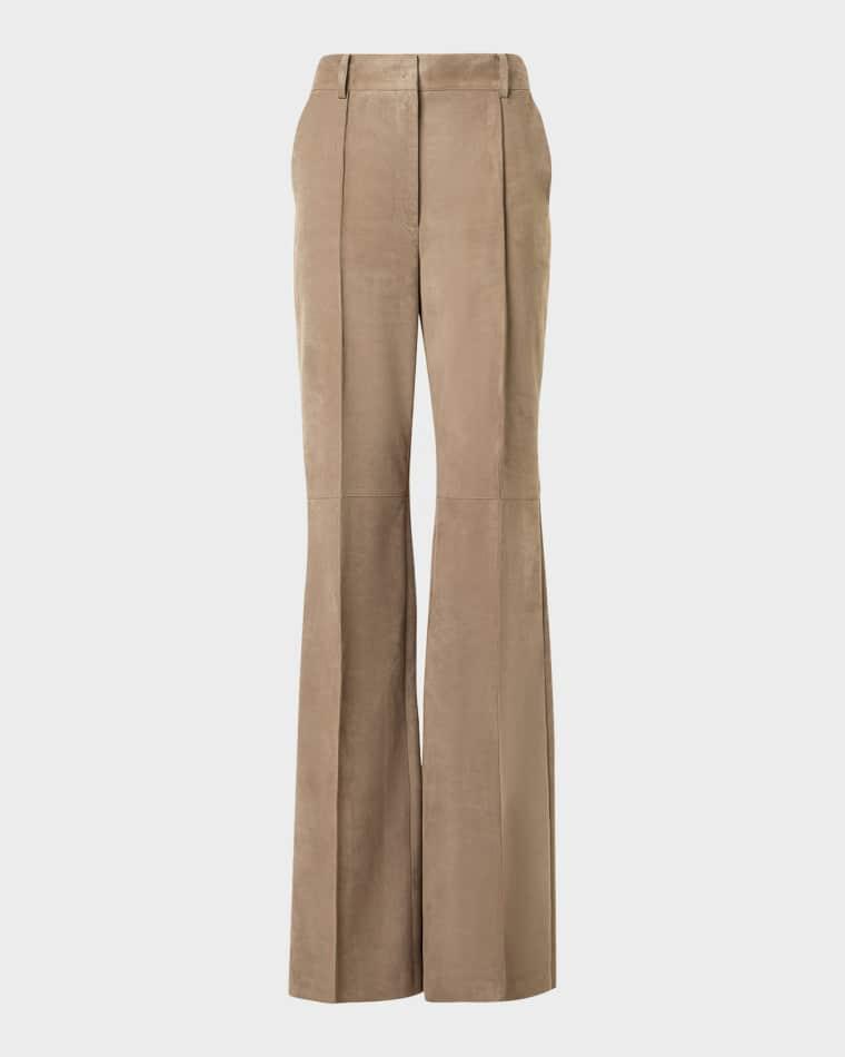 Pintuck Suede Wide-Leg Trousers by AKRIS