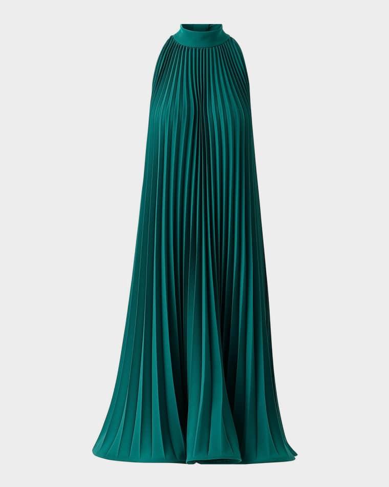 Plisse Crepe Sleeveless Halter Midi Dress by AKRIS