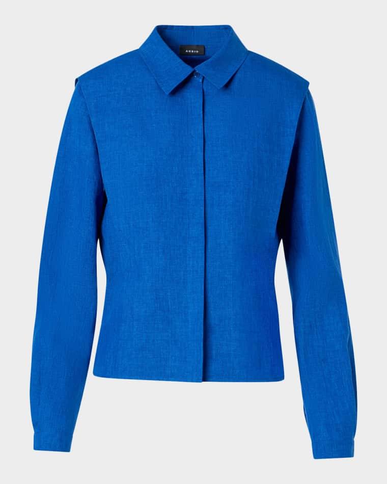 Ruched Linen Button-Down Blouse by AKRIS