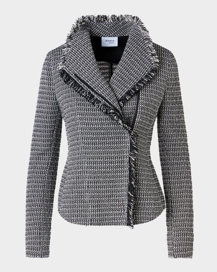 Salt And Pepper Tweed Fringed Moto Jacket by AKRIS