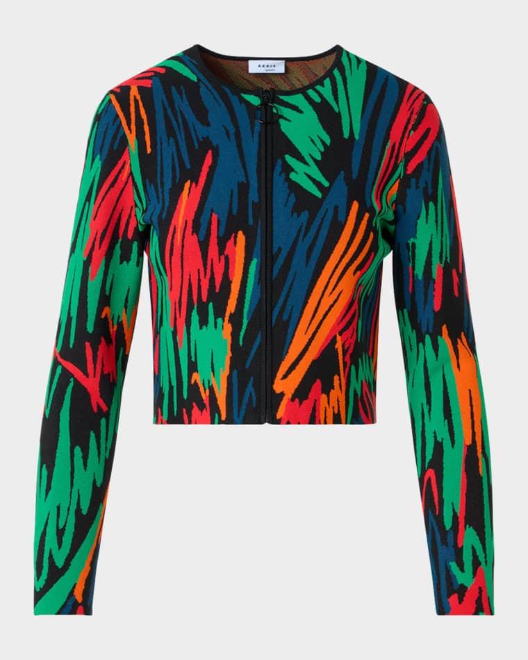 Scribble Jacquard Knit Zip Cardigan by AKRIS