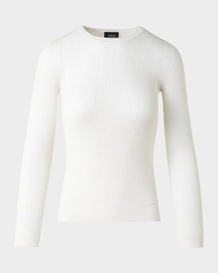 Silk Cotton Rib Crewneck Sweater by AKRIS