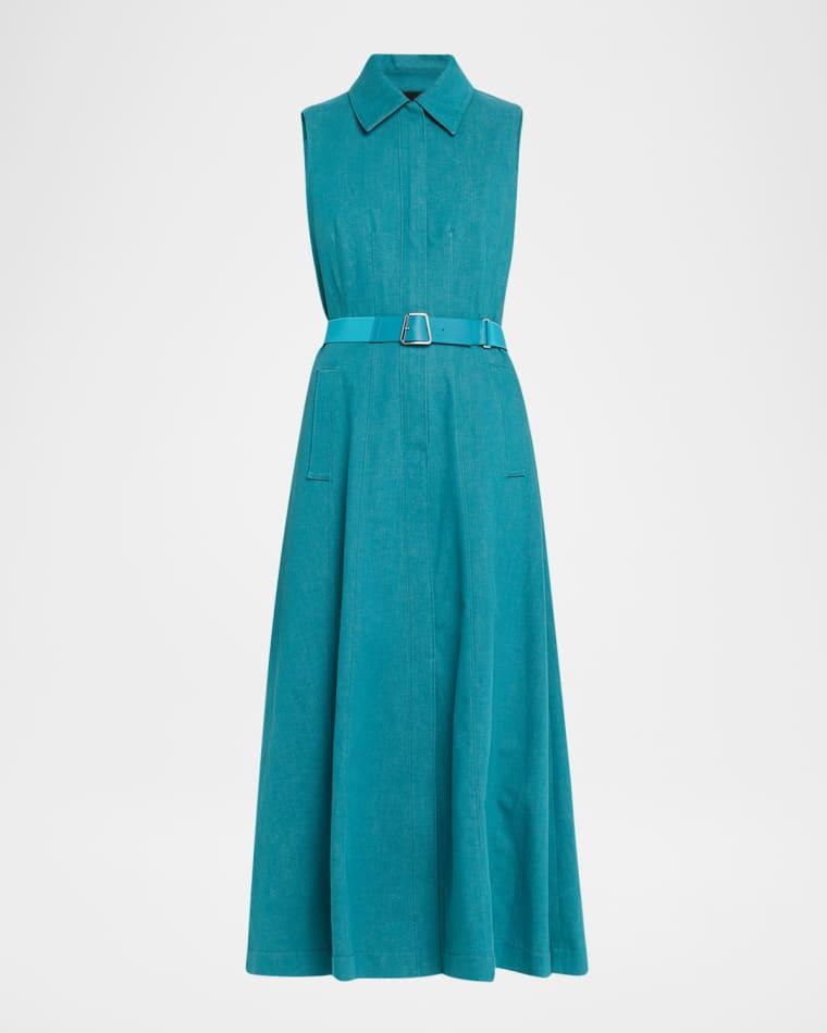Sleeveless Belted Denim Midi Shirtdress by AKRIS