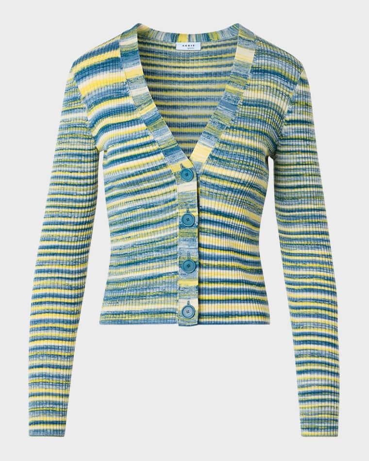 Space Dye Rib Knit V-Neck Cardigan by AKRIS