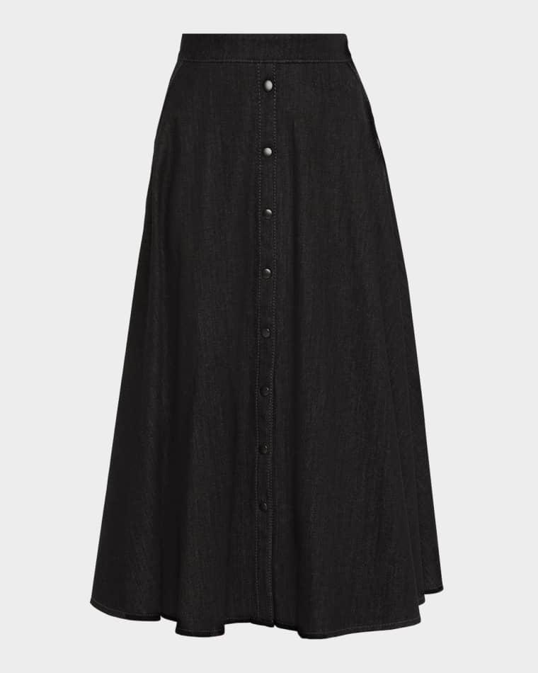 Stretch Denim Button-Front Midi-Skirt by AKRIS