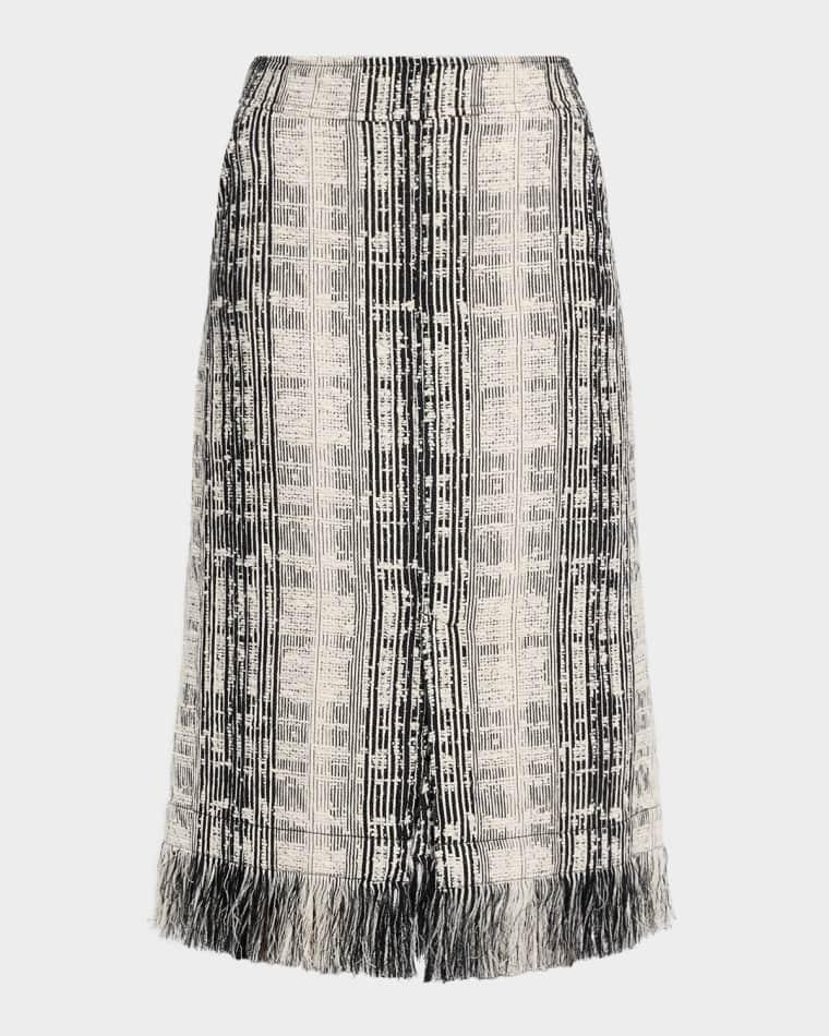 Striped Raw Cotton Tweed Midi Skirt by AKRIS