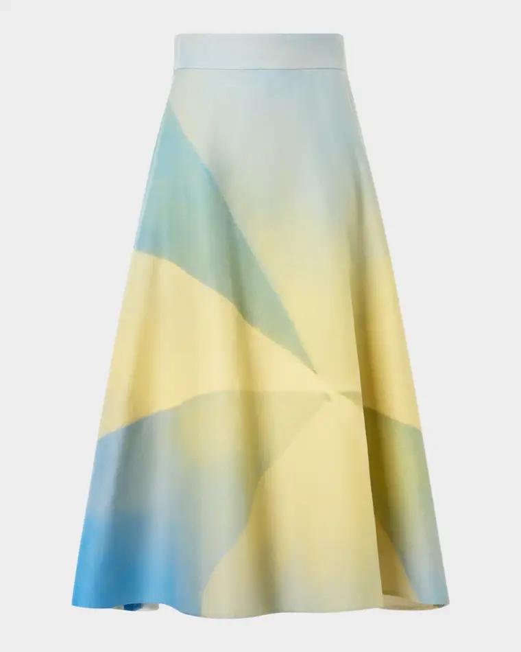 Sunbeam Print Cotton Midi Skirt by AKRIS
