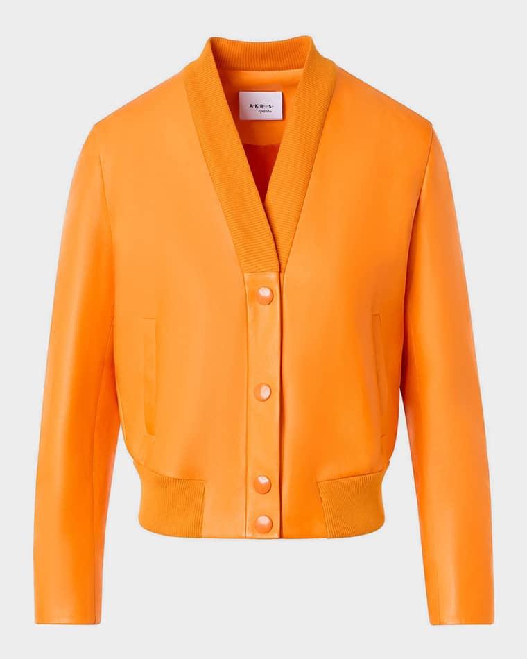 V-Neck Leather Bomber Jacket by AKRIS
