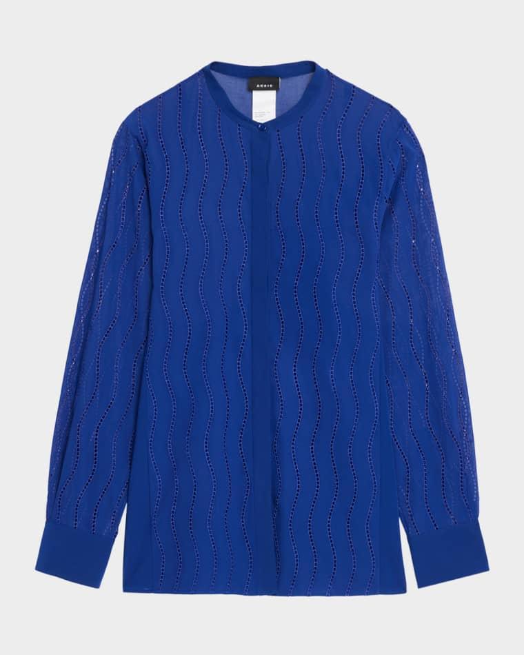 Wave Broderie Anglaise Button-Down Blouse by AKRIS