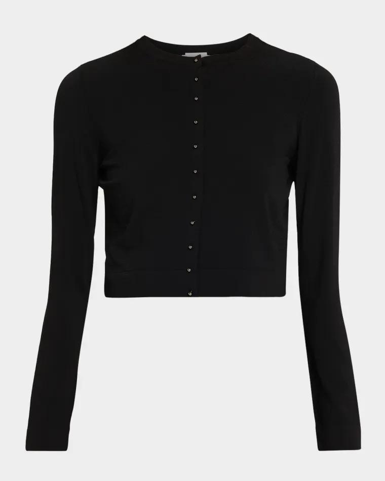 Wool Rib Crop Crewneck Cardigan by AKRIS