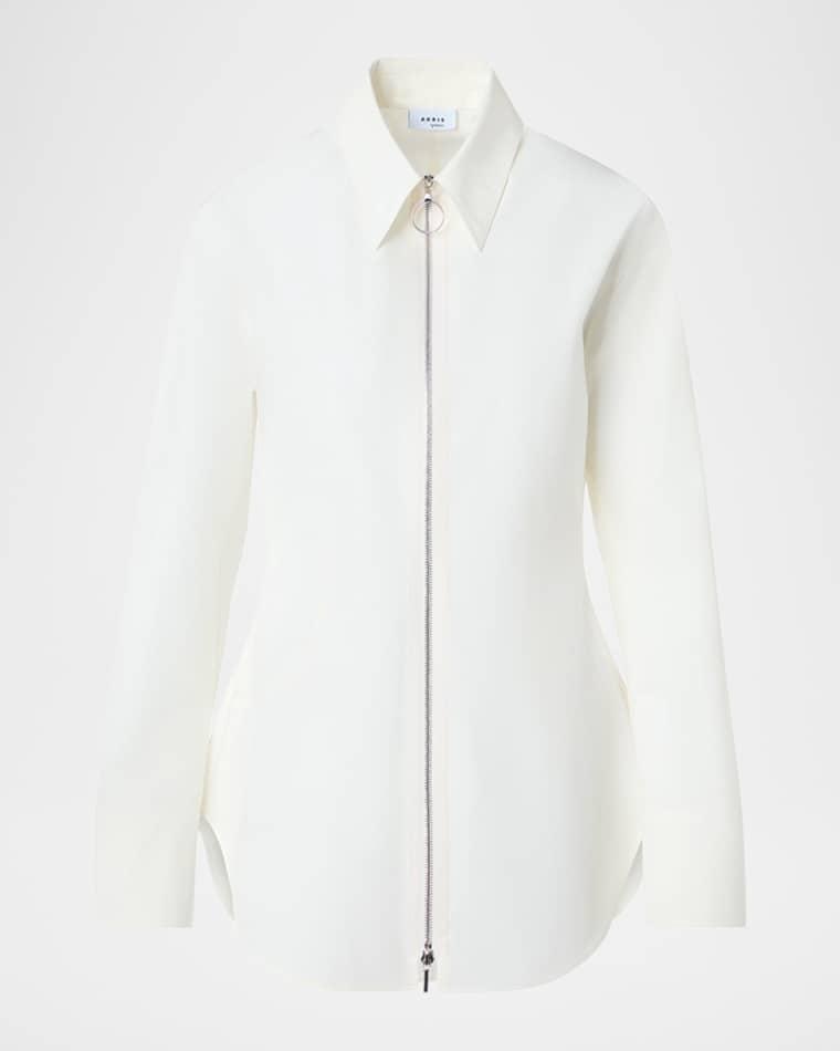 Zip-Front Cotton Poplin Collared Shirt by AKRIS Zip-Front Cotton Poplin Collared Shirt by AKRIS