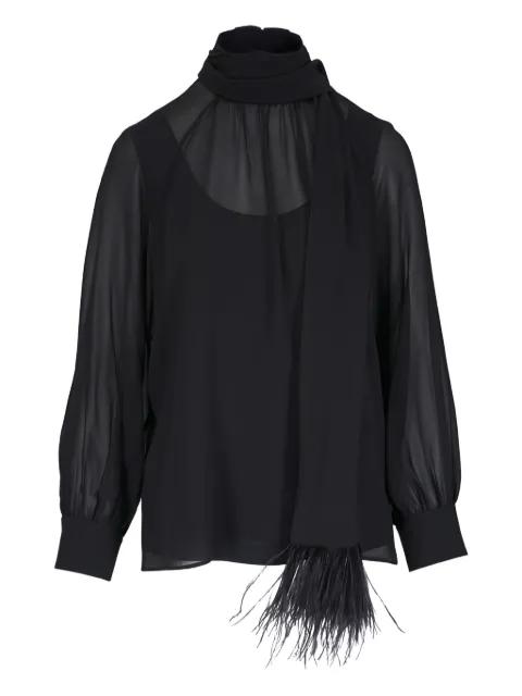 feather-trim pussy-bow blouse by AKRIS
