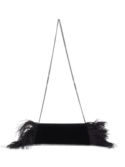 feather-trimmed velvet clutch bag by AKRIS