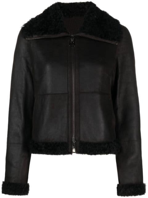 shearling-collar leather jacket by AKRIS
