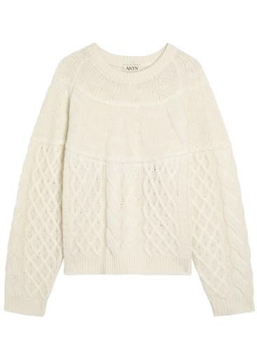 Peace cable-knit merino wool-blend jumper by AKYN