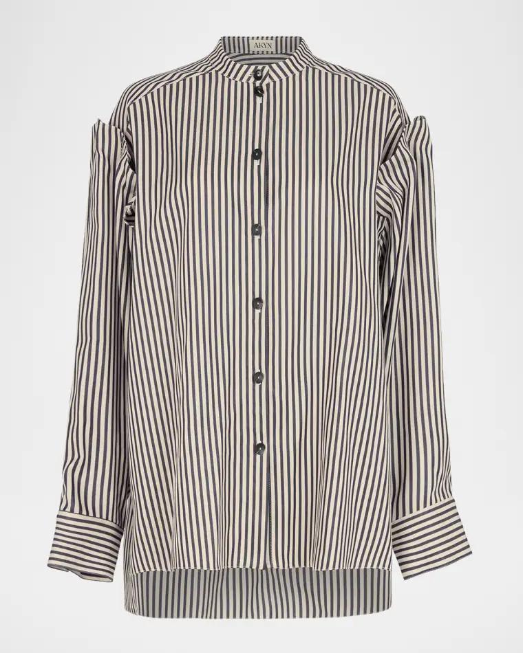 Kaia Pinstripe Laid-On Sleeve Shirt by AKYN STUDIO