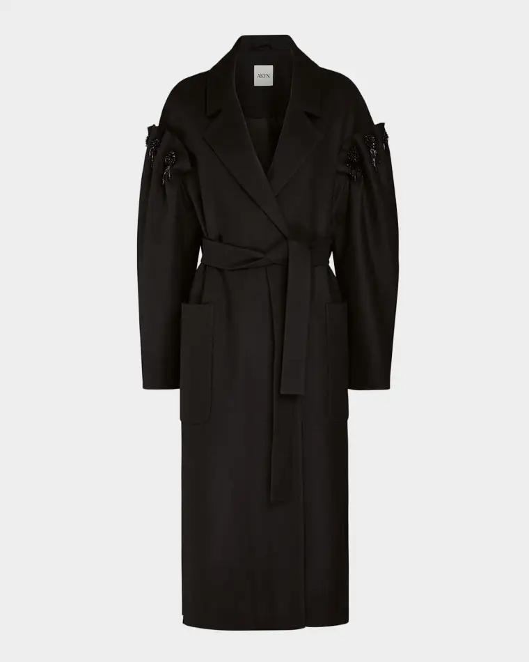 Zaria Embellished Wool Maxi Coat by AKYN STUDIO