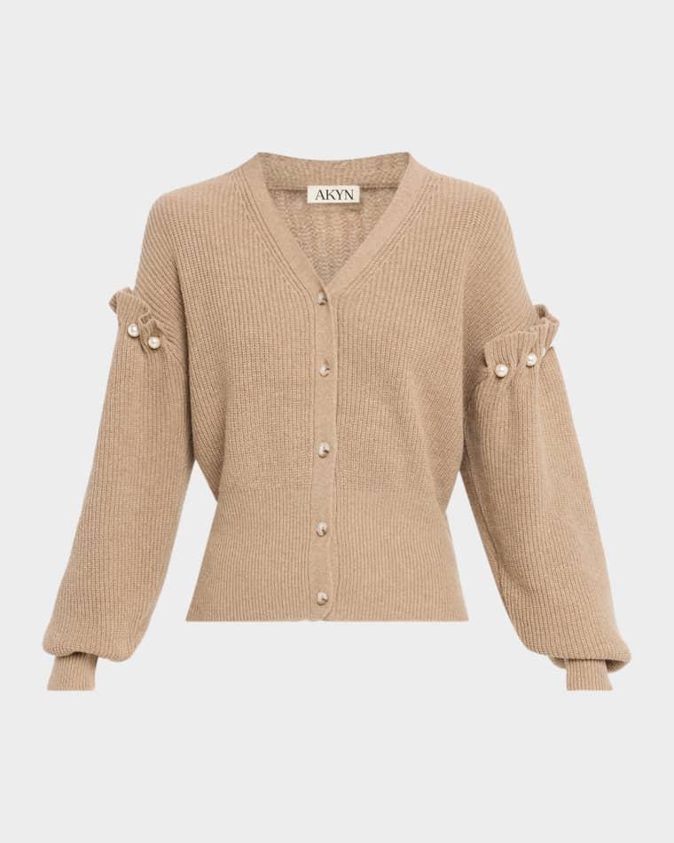 Zelia Knit Faux-Pearl Cardigan by AKYN STUDIO