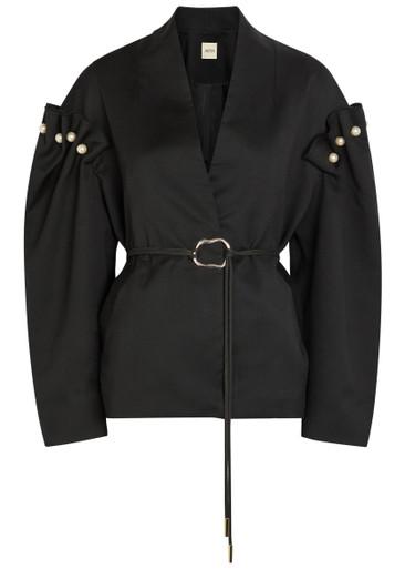 Ulla pearl embellished belted woven jacket by AKYN