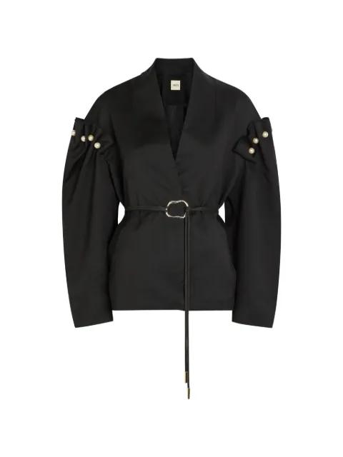 pearl-embellished belted jacket by AKYN
