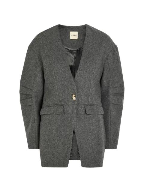 pleated-sleeve collarless jacket by AKYN