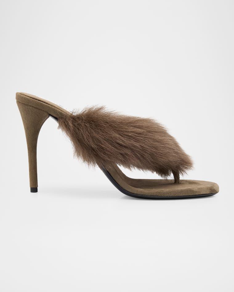 90mm Shearling and Leather Thong Sandals by ALAIA
