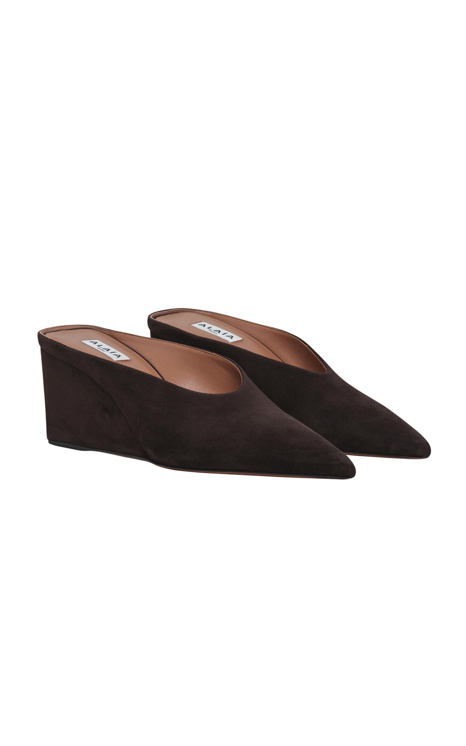 ALAÏA Cube Suede Wedge Mules - Moda Operandi by ALAIA