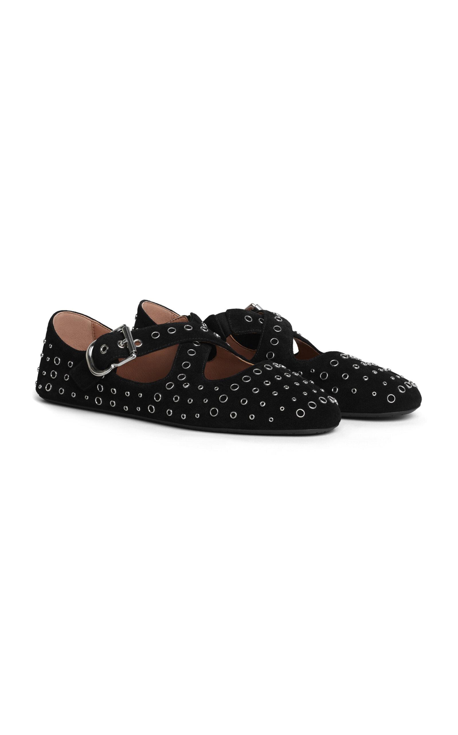 ALAÏA Eyelet-Embellished Suede Ballet Flats - Moda Operandi by ALAIA