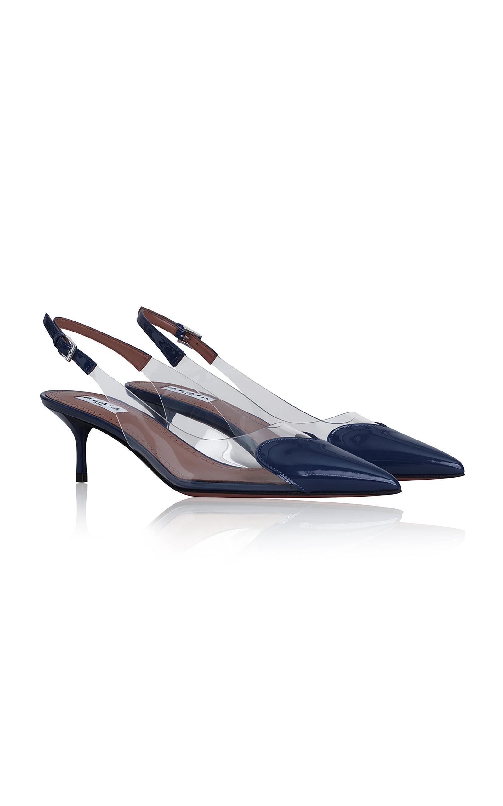 ALAÏA - Le Coeur PVC; Leather Slingback Pumps - Blue - - Moda Operandi by ALAIA