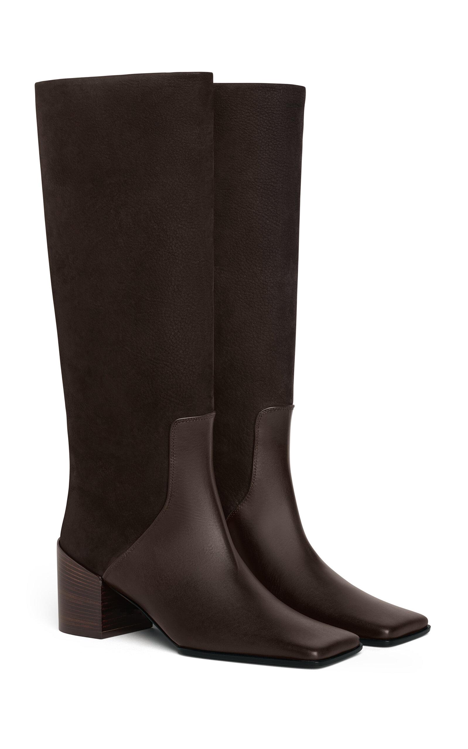 ALAÏA Square Nubuck and Leather Knee Boots - Moda Operandi by ALAIA