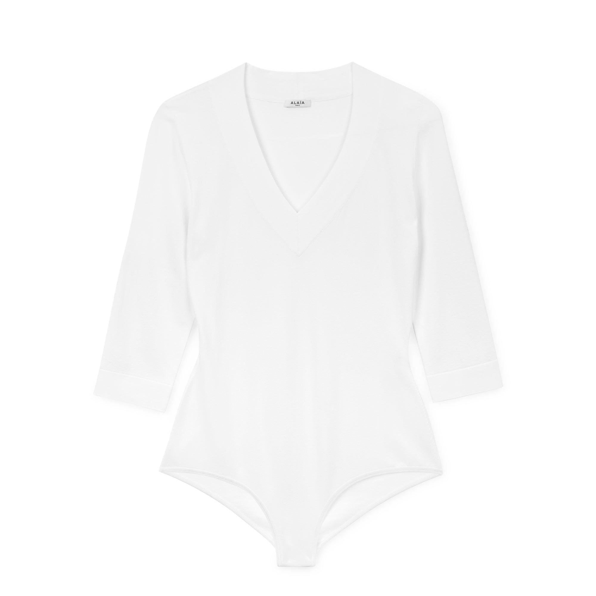 Alaïa - 3/4 Sleeve Viscose Bodysuit - (Optical White) by ALAIA