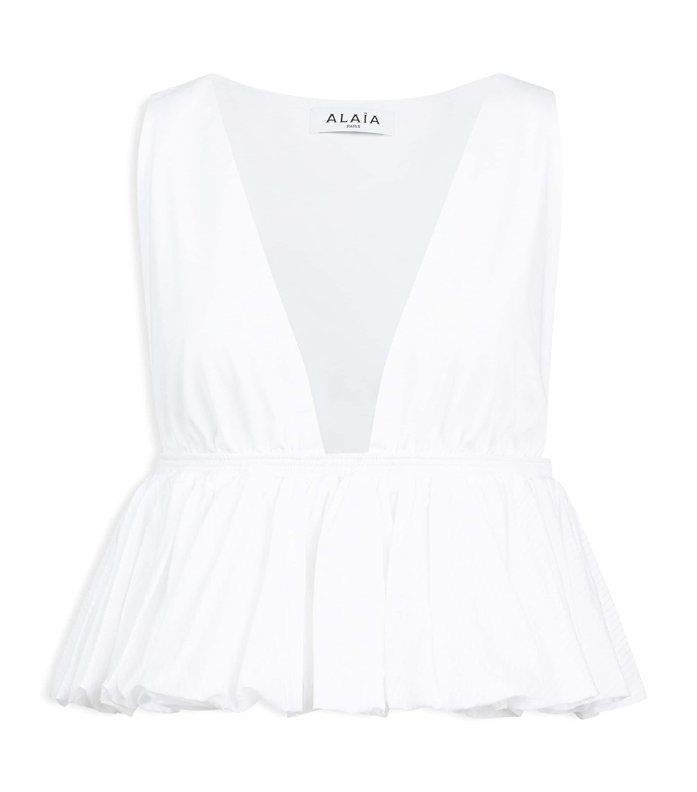 Alaïa Cotton Cropped Peplum Top by ALAIA