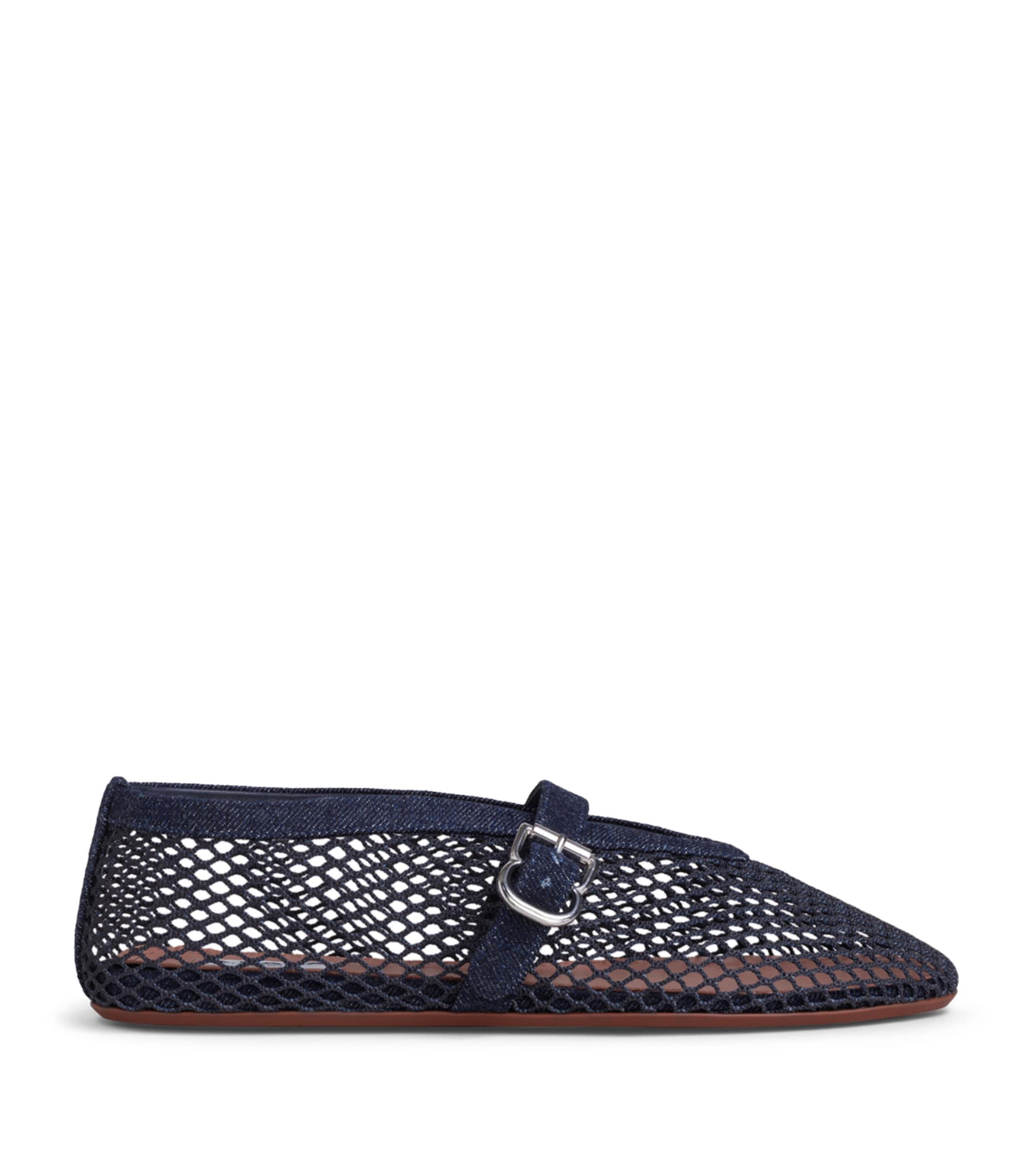 Alaïa Denim Fishnet Ballet Flats by ALAIA