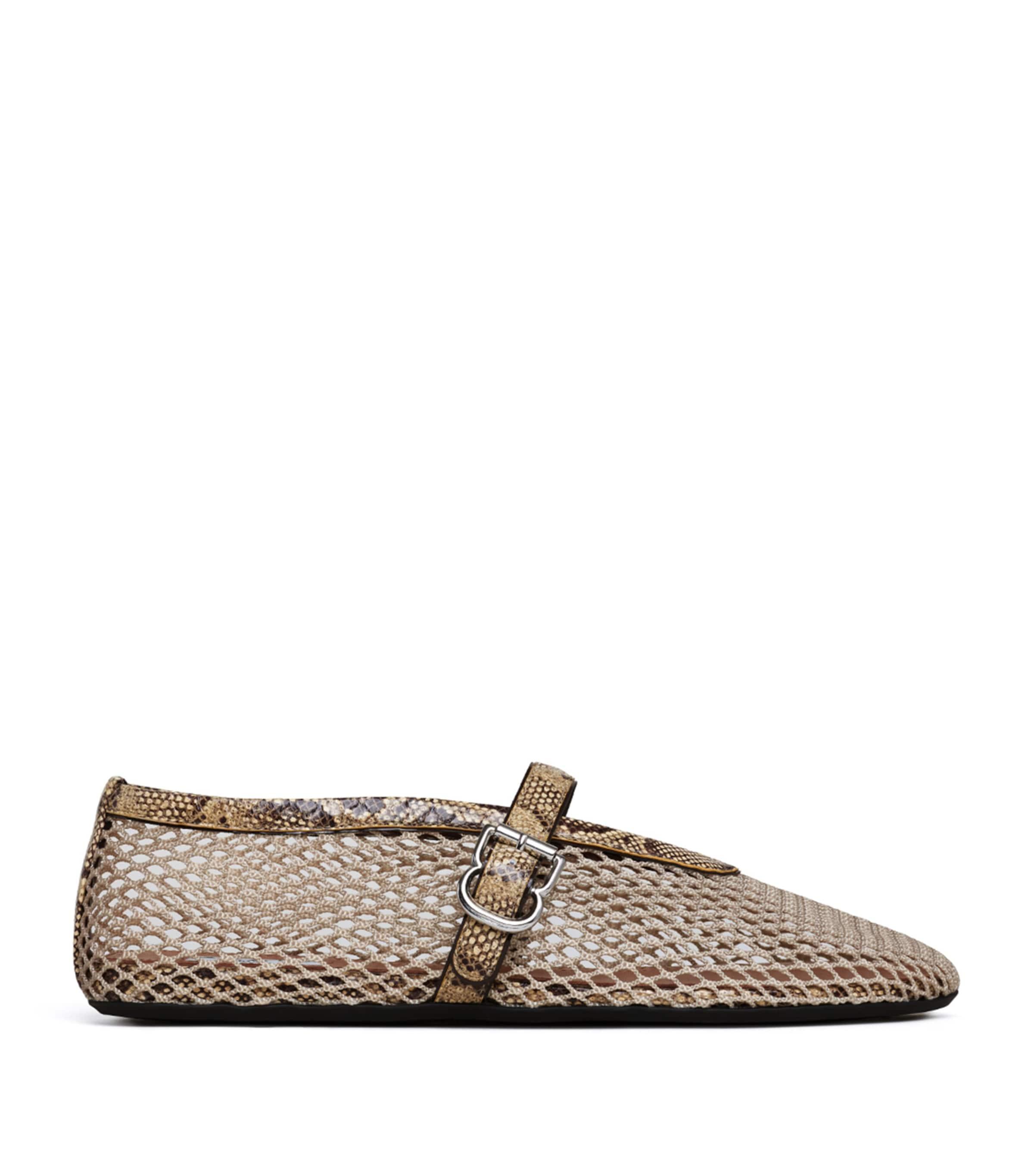 Alaïa Mesh Python Print-Trim Ballet Flats by ALAIA